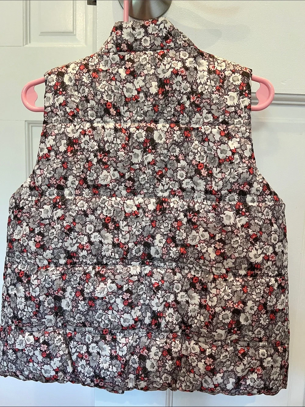 GAP Girls Floral Quilted Vest - Pink, Gray, Red Accents